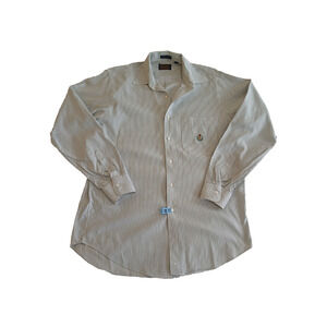 Chaps Ralph Lauren Button Shirt Mens 16 34/35 White Gray Stripe Made USA Vintage